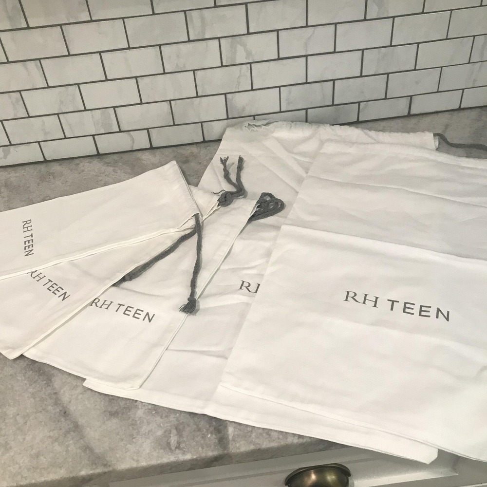 RH Teen Drawstring Dust Bags Lot of 5 White Cotton Canvas Storage Set Reusable